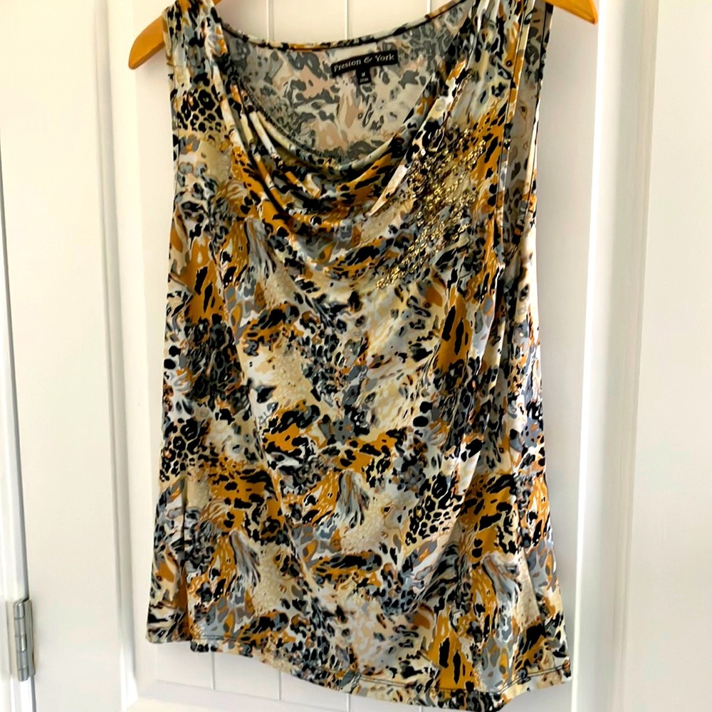 Preston and York Sleeveless, Animal Print Cowl Neck Top. Sz M. Wrinkle Free